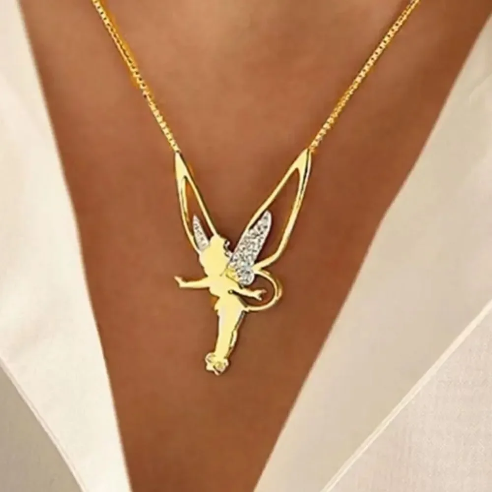 Classic Trendy cartoon rose gold plated angel pendant necklace